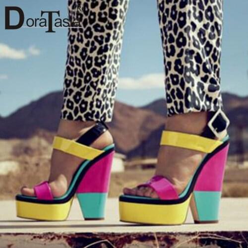 DORATASIA Big Size 34-44 Brand New Platform Womens Sandals 2021 Summer Fashion Multicolor Women Chunky High Heels Shoes Woman