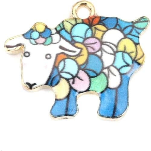 DoreenBeads Fashion Japanese Style Pendant Zinc Based Alloy Charms Sheep Gold Light Blue Enamel Jewelry DIY 21 x 17mm, 10 PCs