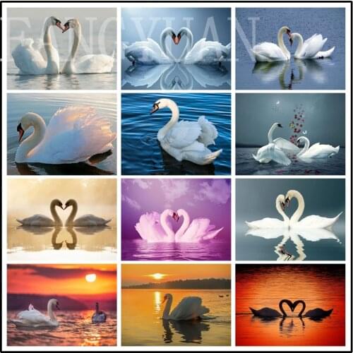 Full Square Round Diamond 5D Diy Diamond Painting Swan Embroidery Cross Stitch Rhinestone Mosaic Animal Painting Decoration