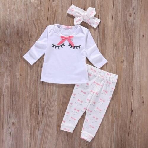 Newborn Baby girls suit girls' Eyelashes printed T-Shirt+ Pants+Headband baby girl 3 pieces suit Infant girls clothing outfits