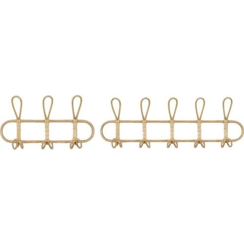 2 Pcs Rattan Wall Hooks Clothes Hat Hanging Hook Cloth Holder Hangers Decor, 40X20cm & 64.5X20cm