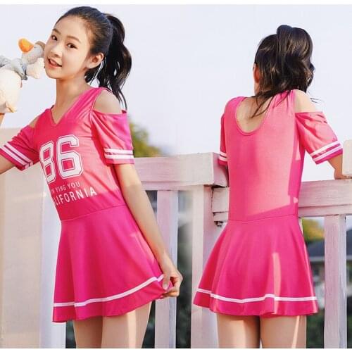 Big kids swimwear female one-piece conservative Korean style ins style boxer skirt girl swimwear wholesale