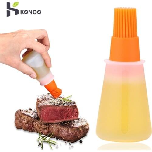 KONCO BBQ Basting Oil Brush, Silicone Grill Oil Bottle Brush, Baking Pastry Oil Honey Sauce Basting Brushes with Dispenser
