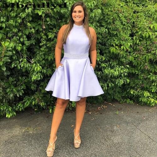 Mbcullyd Glitter Beading Homecoming Dresses 2020 With Pockets Short Mini Graduation Dress Plus Size Prom Dresses Cheap Under 100