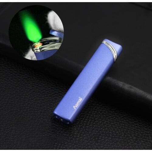Metal Ultra Thin Torch Jet Lighter Compact Long Strip Windproof Green Flame Pocket Lighters Butane Gas Cigarette Cigar Lighter
