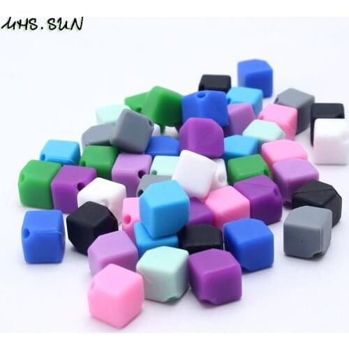 MHS.SUN Cute Square Shape Silicone Teether Beads For Baby Chewable Teething Nursing Necklace Jewelry BPA Free Silicone Beads 9MM