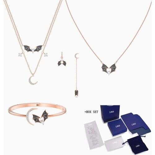 Fashion Jewelry SWA New Necklace Set Asymmetrical Bat Pattern Crystal Rose Gold Autumn/Winter Shape for Girlfriend Jewelry Gift