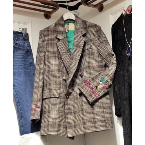 Ms Europe and the United States new loose suit jacket female spring and autumn short paragraph wild casual plaid small suit tide