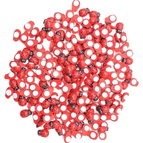 50/100pcs/Bag Wooden Ladybird Ladybug Sticker Children Kids Painted Adhesive Back DIY Craft Home Party Holiday Decoration E