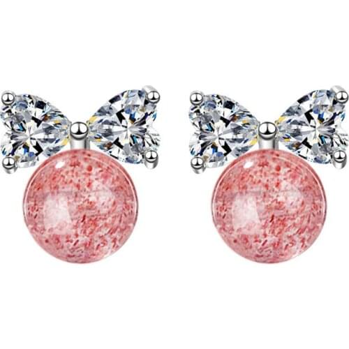LUKENI New Fashion 925 Sterling Silver Earrings Women Jewelry Female Charm Cherry Pink Crystal Stud Earrings Girl Accessories