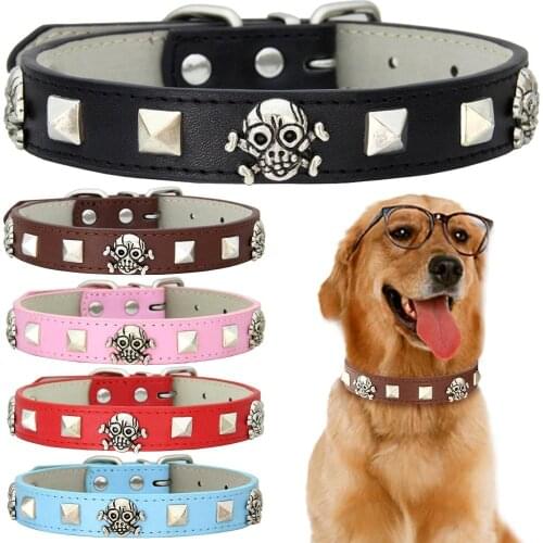 5 Color Skull Studded Dog Cat Collar Leather Puppy Adjustable Collars for Small Medium Large Dog Neck Strap XS-XL Dropshipping