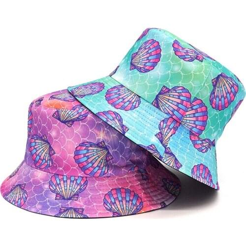 Reversible Bucket-Hats Fashion Print Sunscreen Men Women Panama Hat Cotton Anti-sun Double-sided Flat Hip Hop Fisherman Cat