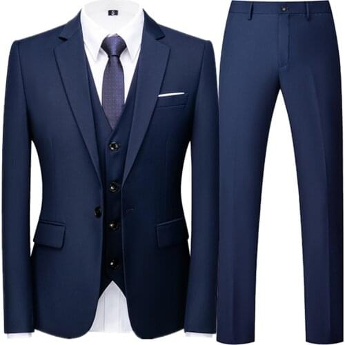 Fashion New Mens Business Casual Solid Color 3 Pieces Suits / Male Two Button Blazers Jacker Coat Trousers Pants Vest Waistcoat