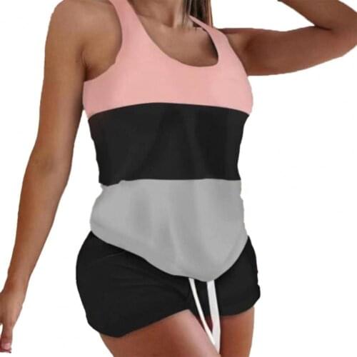 Pajama Set Color Block Drawstring Women U Neck Shoulder Strap Sleepwear Pajama Set Sleeping Womens Sleep Underwear 2021