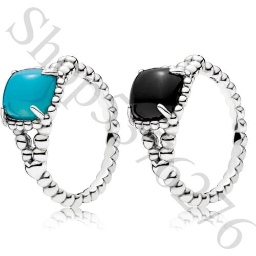 Authentic 925 Sterling Silver Vibrant Spirit Black Blue Europe Ring For Fashion Women Bead Charm Gift DIY Jewelry