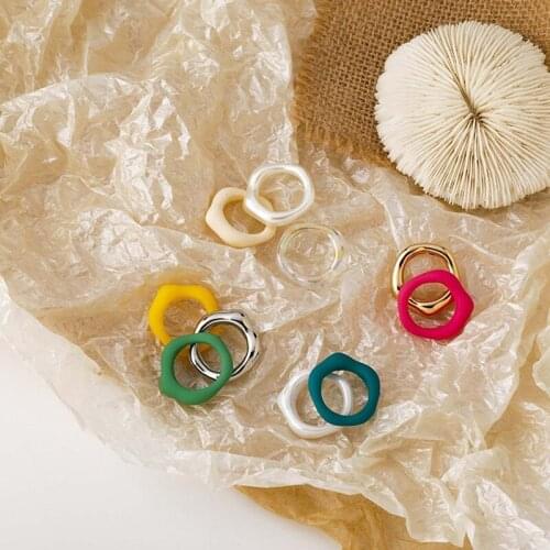 Simple and versatile resin polygon color acrylic ring fashion jewelry accessories