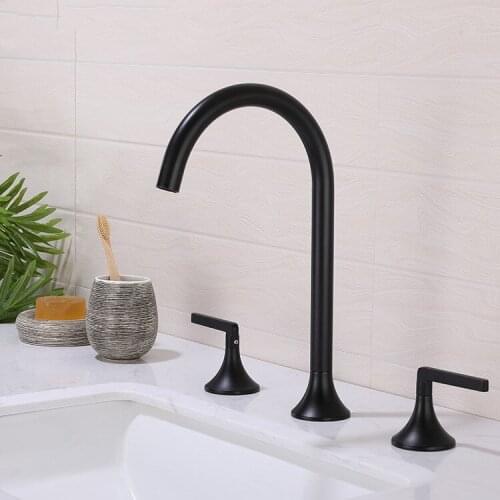 Simplicity Brass solid brass black bathroom sink faucet three holes two handles basin faucet cold hot mixer high quality faucet