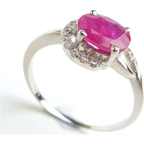 Size 7 Genuine Natural Red Gems Stone Bead Rings For Women Lady Charm Sterling 925 Silver Wedding Rings