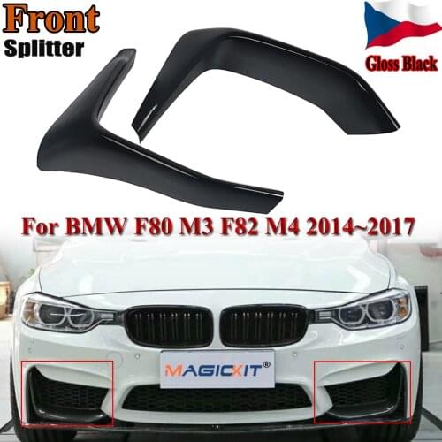 MagicKit 2PCS GLOSS BLACK FRONT BUMPER SPLITTERS LIP FOR 2015-2019 BMW F80 M3 F82 F83 M4