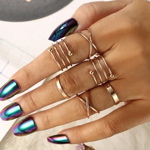 Starose 6pcs/set Simple Gold Color Cross Spiral Thin Hoop Circle Finger Rings Set Joint Ring Toe Knuckle Rings for Women Jewelry