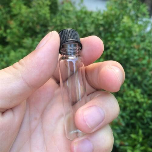 16*60*8mm 6ml Glass Bottles With Plastic Lid Transparent Empty Glass Gift Bottles Jars Black Cap 100pcs/lot