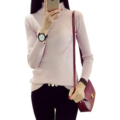 Autumn New Sweater Women Turtlenecks Tight Pink Pullover long-sleeved womens Shirt womens Sweaters Hedging Vestidos LXJ394