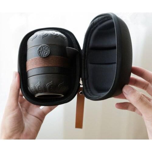 High grade Black Pottery 1 Pot 2 Cups Tea Sets Portable Travel Home Office Cups Ceramic Tea Coffee Container With Bag