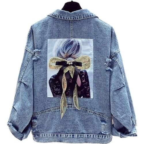 2021 Spring Autumn New Denim Jacket Women Short Jeans Slim Slimming Hole Ladies Embroidered Cowboy Female Clothing Coat A123