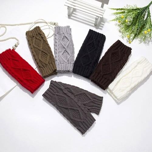 1Pair Winter Unisex Rhombic Knitted Fingerless Gloves Fashion Arm Warmer Mittens Solid Color Women Men Warm Wrist Gloves Guantes