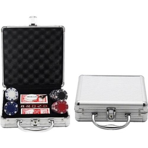 100pcs Poker Chip Set Aluminum Storage Case with Playing Cards and Dice Kit for Casino Entertainment Venues Game Club 28GD