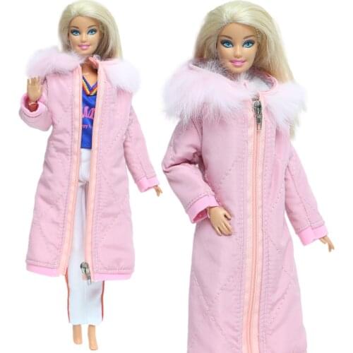 2 Pcs/Lot High Quality Long Coat Cotton Dress Skirt Winter Jacket Blouse Trousers Warm Clothes for Barbie Doll 1/6 Accessories
