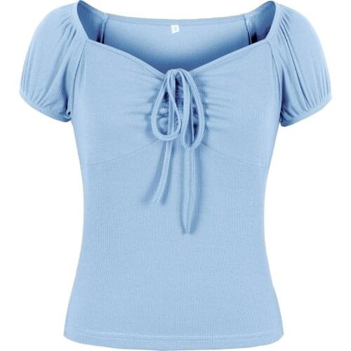 2021 Spring Women Sexy Knitted Cotton Short Sleeve Tshirt Summer Pullover Crop Top Tees 50s Solid White Top Tees T-shirts Women