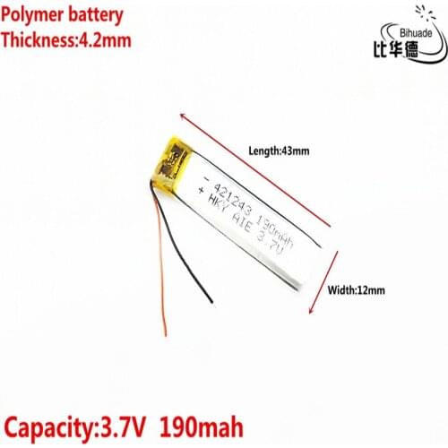 3.7V 190mAh 421243 Lithium Polymer Li-Po li ion Rechargeable Battery cells For Mp3 MP4 MP5 GPS PSP mobile bluetooth