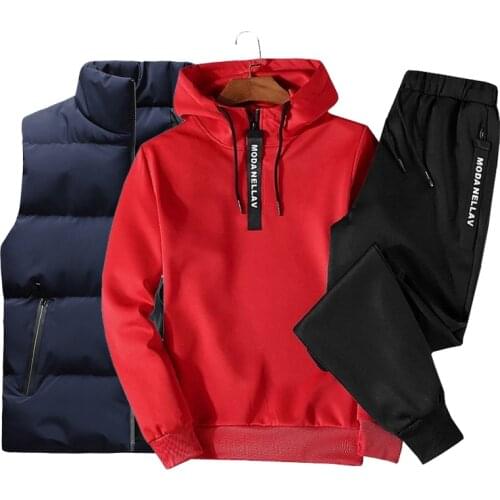 3PC Men Outfit Set 2021 Jogger Sports Suits Hoodies+Pants+Vest Casual Tracksuit Men Fashion Sweat Suit Romper Ropa Para Hombre