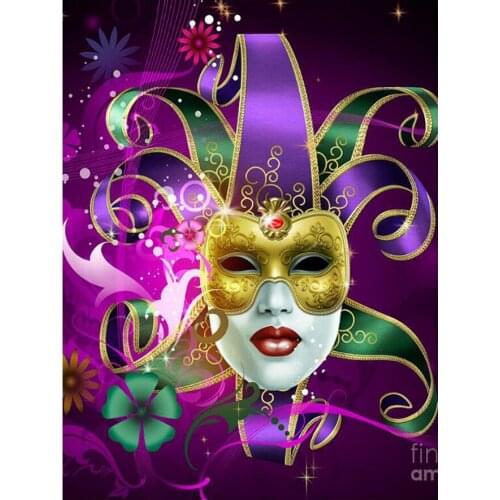 5D Diamond Painting Purple Mask Woman Pictures Full Round 3D Cross Stitch Kits Portrait DIY Diamond Embroidery Top Gift,EE1610