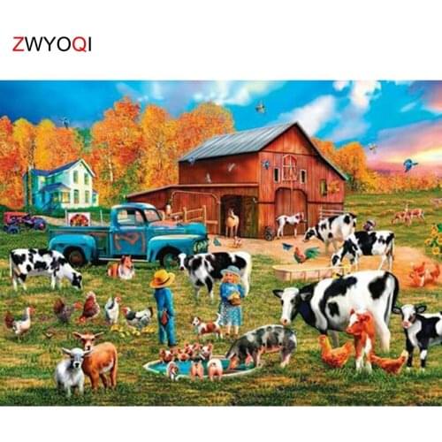 5D DIY Diamond embroidery Cross stitch Full Round Diamond mosaic Full Square Diamond painting cattle sheep chicken Pasture