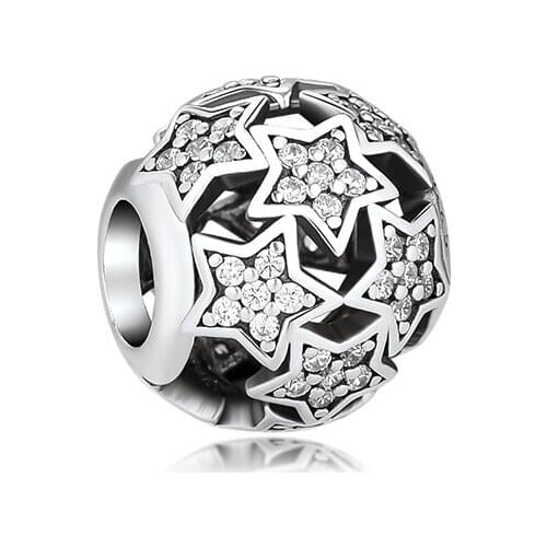 BEADS for Jewelry Making BraceletS Dazzling Star cHarMs with Clear CZ 100% 925 OrigiNal Sterling Silver Jewerly Free Shipping