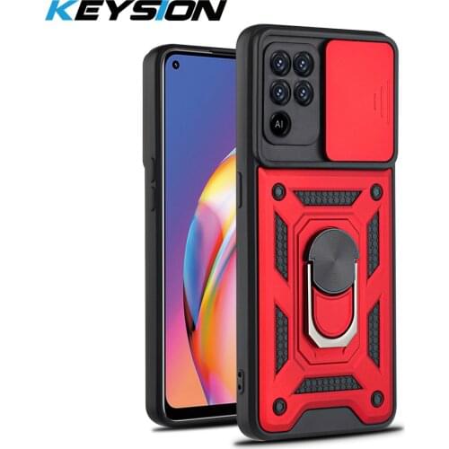 KEYSION Shockproof Case for OPPO A94 A74 A54 5G A53 A93 Ring Stand Push Pull Camera Protection Phone Cover for Reno 5 Lite 5K 5F