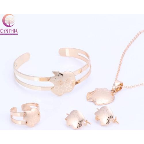 Baby Fasnhion Jewelry Golden Apple pendant Earrings Ring Pendant Necklace Bangle Jewelry Sets For Children Girls Boy