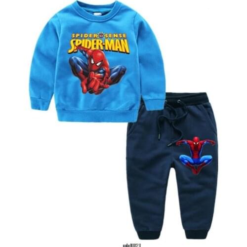 Disney childrens spring autumn SpiderMan boys cartoon childrens fashion breathable soft cotton sweater + long pants suit set