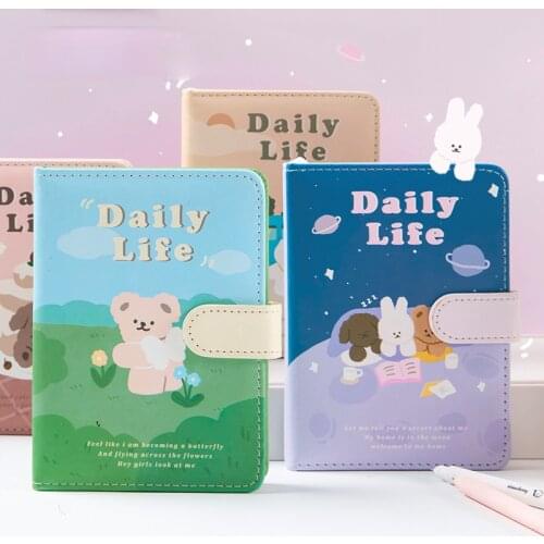 Daily Life Magnetic Buckle Cute Kawaii Student Stationery Cartoon Bunny Bear Notebook Korean Style Color Inside Pages Journal
