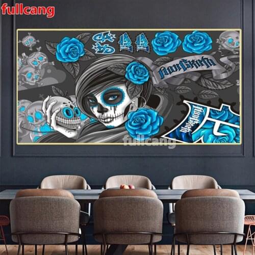 Square Round Diamond Embroidery Blue Rose Skull Woman DIY 5D Diamond Painting Cross Stitch Mosaic Kits Horror Portrait JX2363