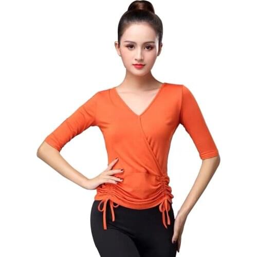 Latin Dancing Shirt Women Ballroom Modern Salsa Tango Costume Tops Middle Sleeve Latin Training Shirts Modal Female Dancewear