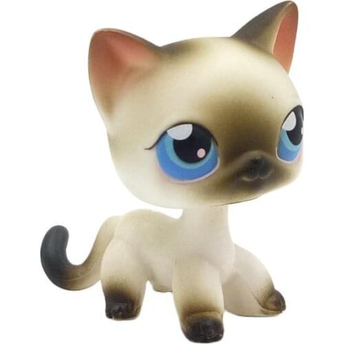 LPS CAT pet shop cute toys standing #5 mini short hair cat grey white kitten with blue eyes real rare animal collection gifts
