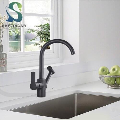 Matte Black Kitchen Sink Faucet With Pull-out Spray Gun 360 Degree Cleaning Hot and Cold Water Single Handle Deck Installation