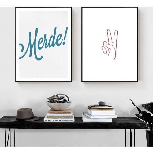 Nordic Simple Blue English Letter Canvas Painting Peace Scissors Hand Poster and Print Decor Wall Art Picture for Bedroom Decor