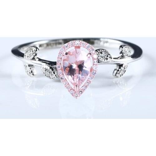 Natural Diamonds 5X7MM Pear Morganite Ring Solid 14k White Gold Rose Gold Wedding Engagement Fine Jewelry