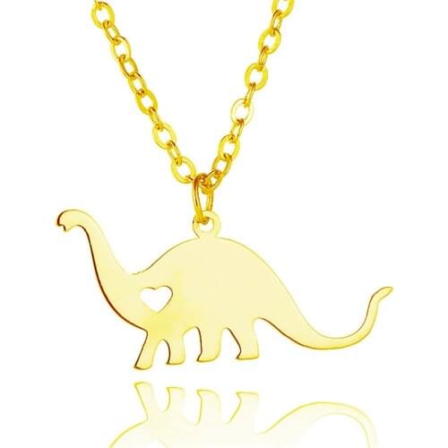 New Thunder Dragon Charm Necklace Gold Color Silver Color Stainless Steel Brontosaurus Dinosaur Pendant Necklace Jewellery