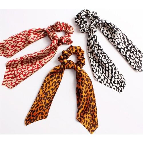 New arrival Fashion women hair accessories leopard printing Hair scrunchies for girls elegant hairband bow-knot hair tie