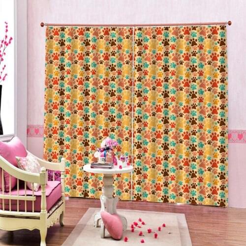 Custom Cartoon Colorful Cute Animal Footprints Pattern Window Curtains for Childrens room Blackout Drapes Home Indoor Decor